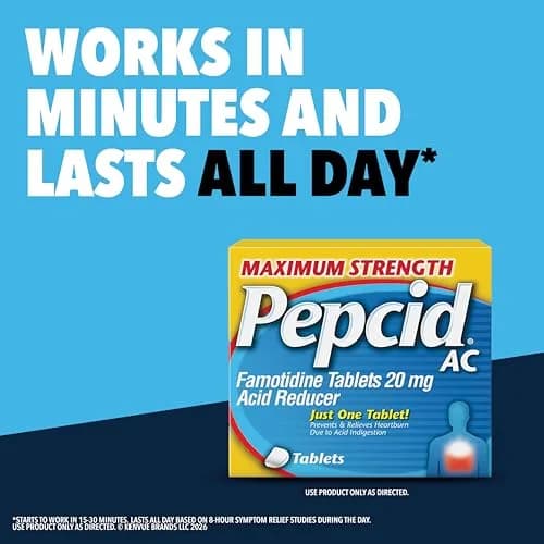 Pepcid AC Maximum Strength Tablets, 20mg Famotidine, 25 Count | Fast-Acting Heartburn Relief thumbnail 2