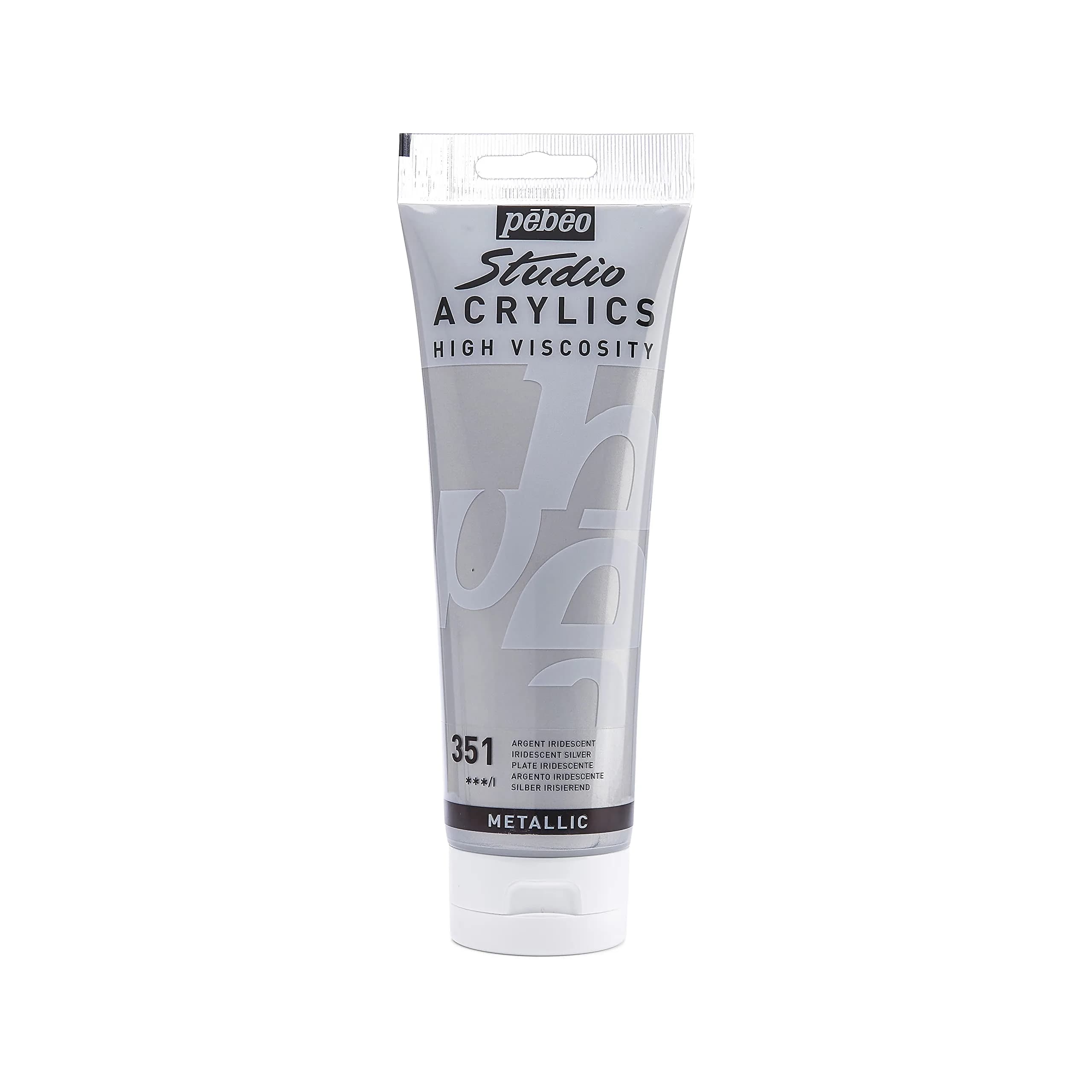PEBEO Studio Acrylics High Viscosity 250 ml Iridescent Silver | Rich Pigments, Thick Consistency, Suitable for Layers & Mixed Media - main product image