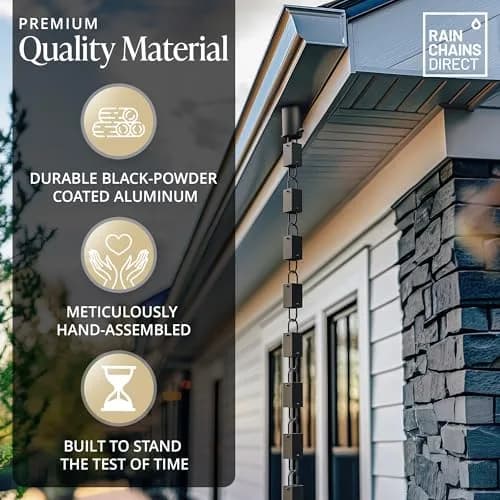 Rain Chains Direct Square Link Rain Chain 2.59 m (8.5 FT) | Durable Black Powder-Coated Aluminum thumbnail 4