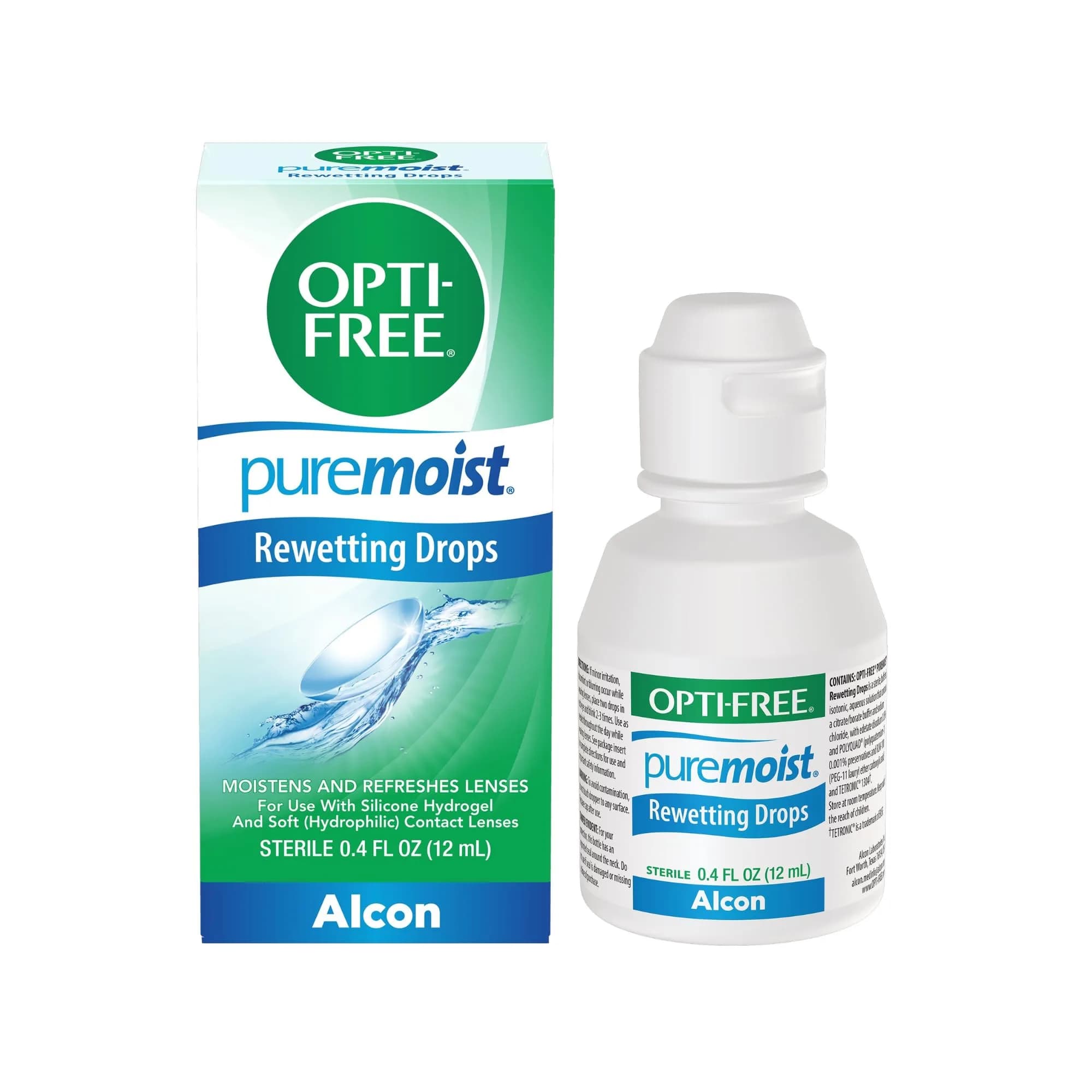 Opti-Free Puremoist Contact Lens Rewetting Drops 12 mL (0.4 Fl Oz) | for All Soft Lenses