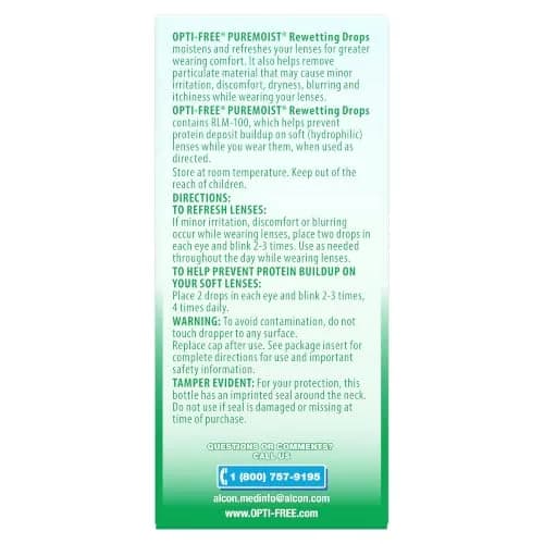 Opti-Free Puremoist Contact Lens Rewetting Drops 12 mL (0.4 Fl Oz) | for All Soft Lenses thumbnail 5