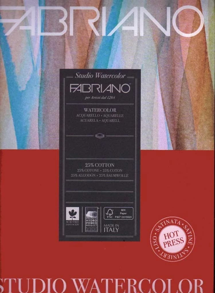 Fabriano Studio Watercolor Pad Cold-Press 25ml (0.811 Fl Oz) | Acid-Free Paper for Artists — 20 Sheets
