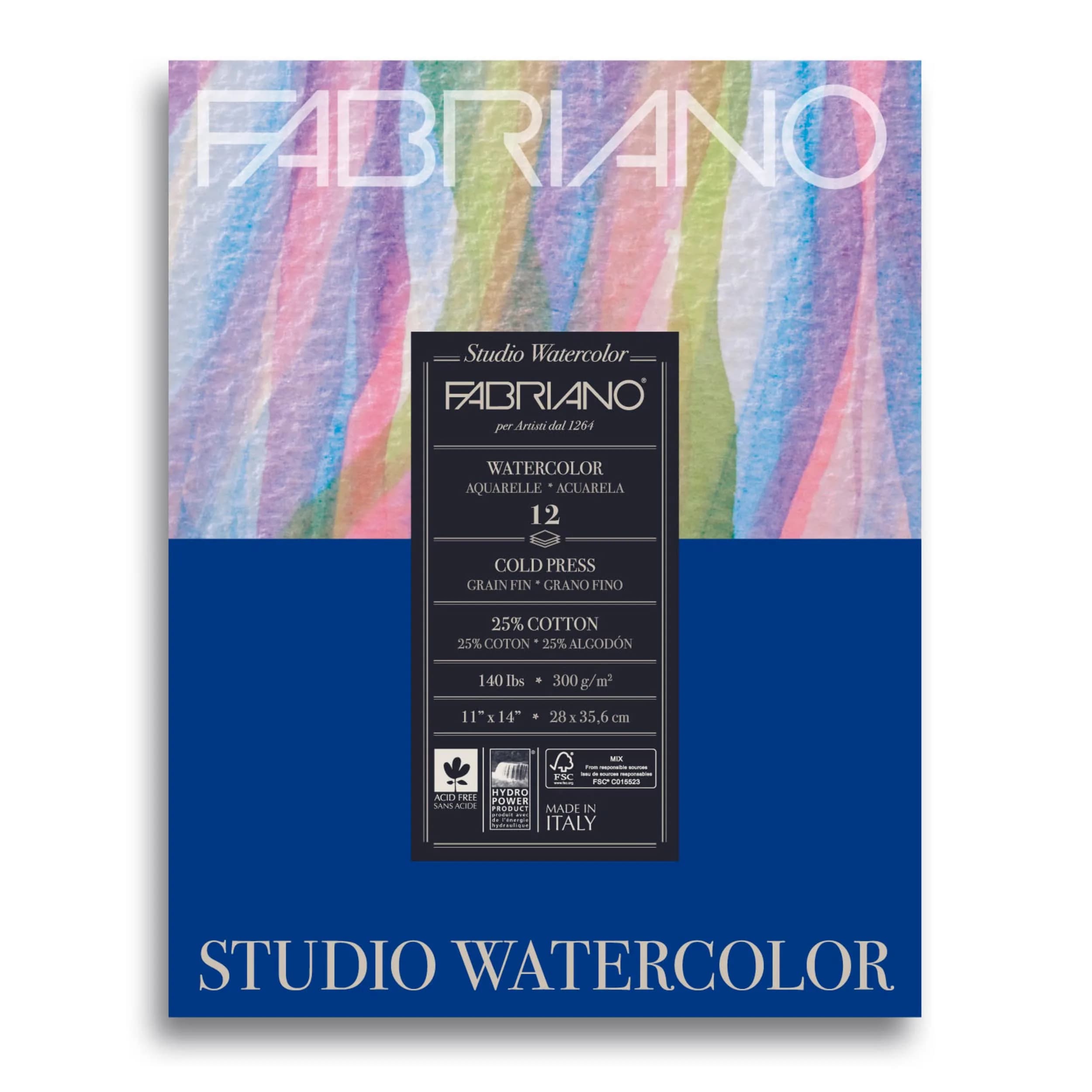 Fabriano Studio Watercolor Pad Cold-Press 25ml (0.811 Fl Oz) | Acid-Free Paper for Artists — Hot-Press Surface