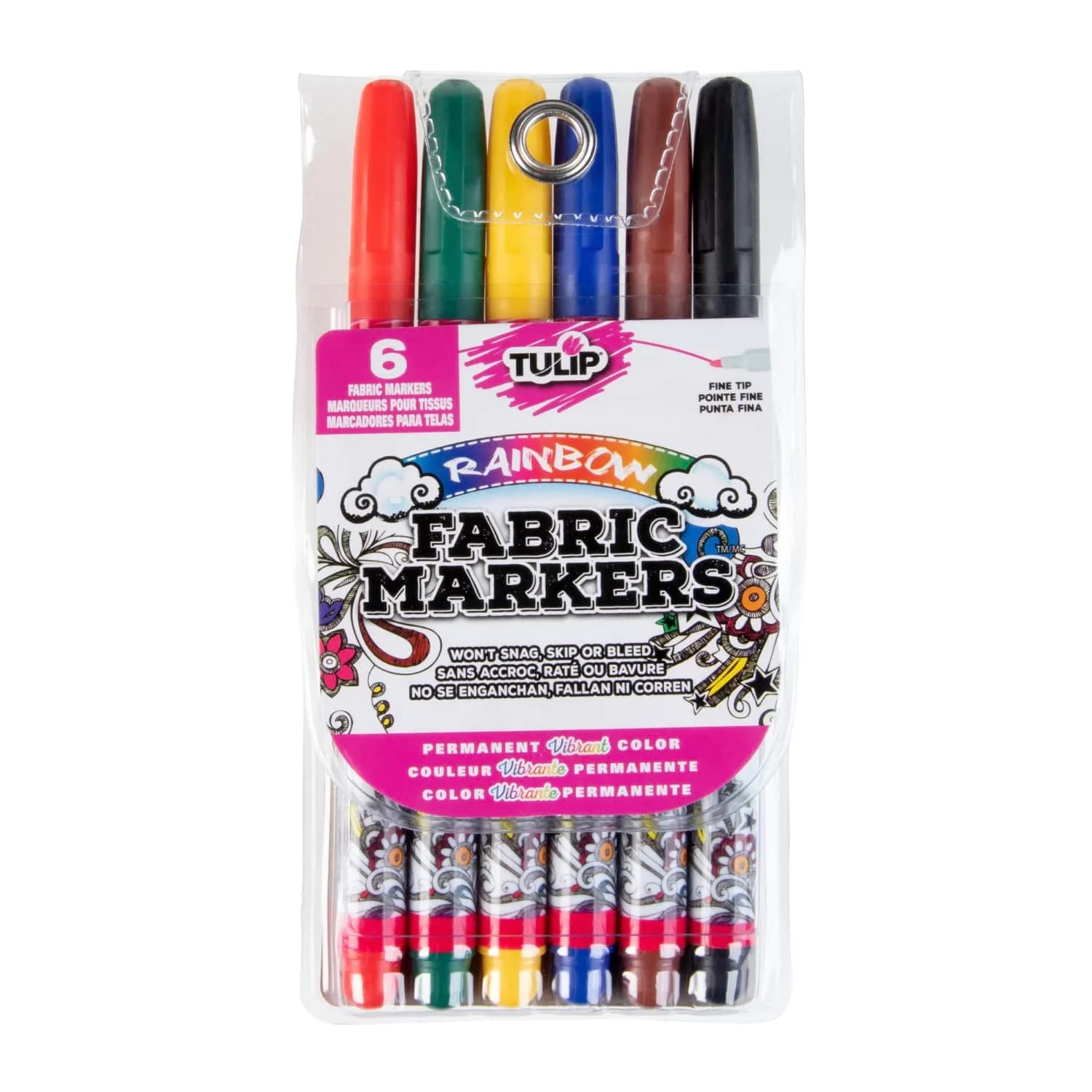 Tulip Fabric Markers, Primary, 6 Count (Pack of 6) | Vibrant Permanent Color for Fabric & Surfaces - main product image