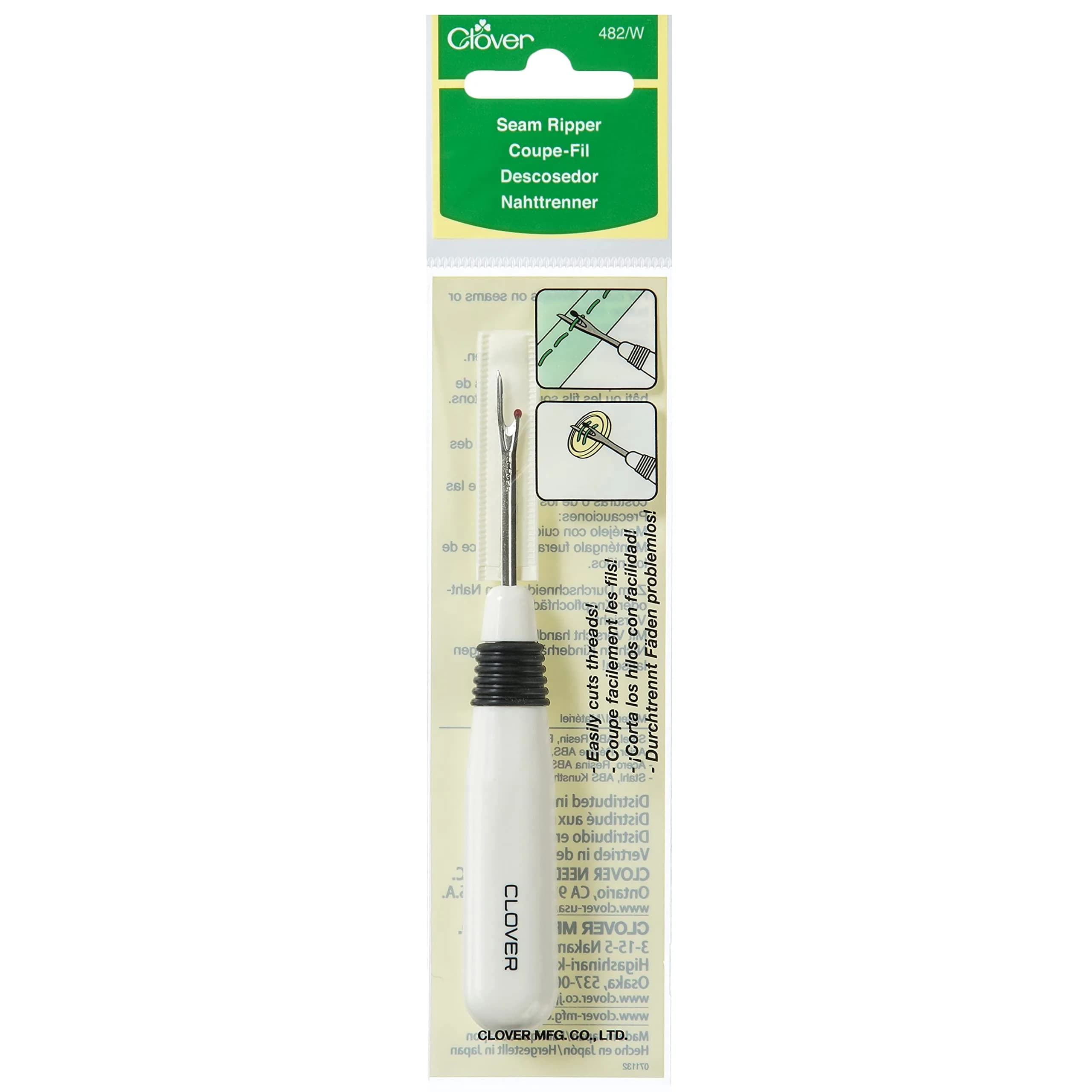 Clover White Ergonomic Seam Ripper 1.9cm (0.75in) | Precision Fabric Repair Tool - main product image