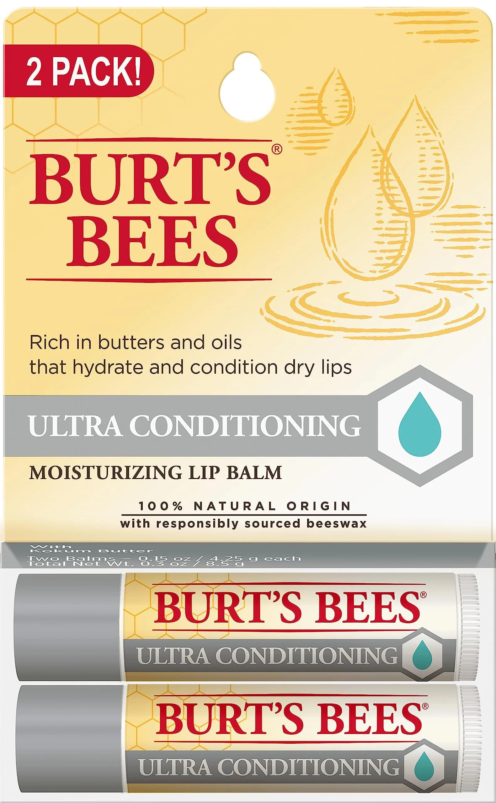 Burt's Bees Strawberry Tint-Free Lip Balm 2 Count | Natural Conditioning Lip Treatment — Ultra Conditioning