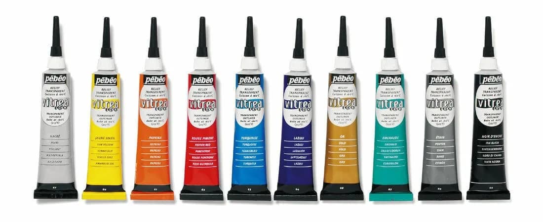 Pebeo Vitrea 160 Set of 10 Assorted Glass Paint Outliners 20 ml Tubes | Non-Toxic, Heat-Resistant, Food Safe