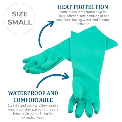 San Jamar Nitrile Dishwashing Gloves Small | Heat-Resistant, Textured Grip, Cotton Lining thumbnail 3