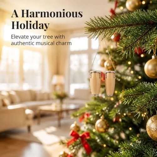 Broadway Gifts Natural Brown Wood & Brass Double Conga Drum Ornament | Realistic Musician Decor thumbnail 4