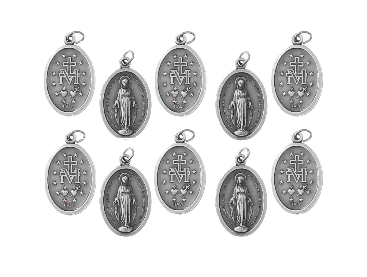 bomap Miraculous Medal - 10 Pack, Silver, Classic, Religious, Devotional | Oxidised Our Lady Medal, 2.2cm - main product image