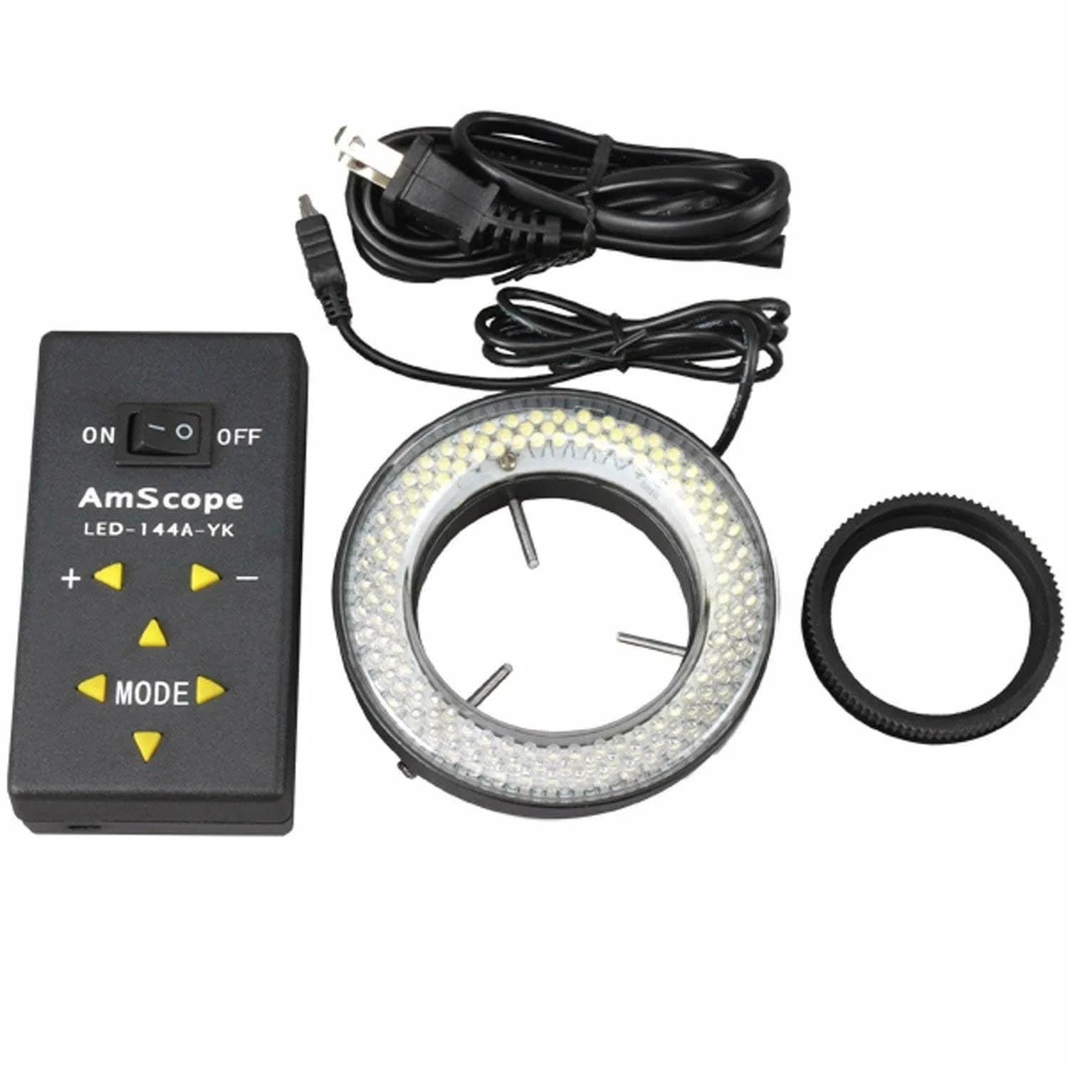 AmScope LED-144S LED Adjustable Microscope Ring Light with 48mm Adapter | 144 Bright White LEDs — LED-144A-YK
