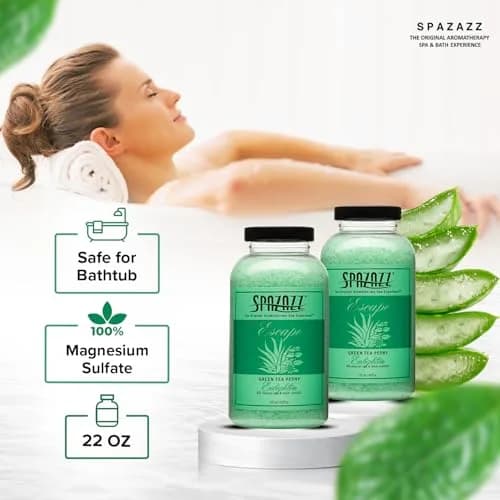 Spazazz Escape Green Tea Peony Aromatherapy Salt Crystals | Spa Salt for Relaxation & Stress Relief (22 oz) thumbnail 5