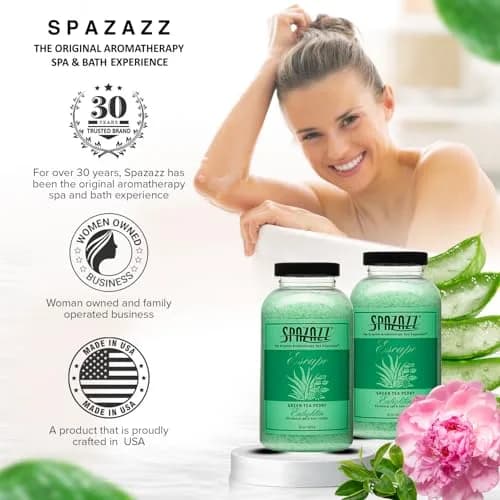 Spazazz Escape Green Tea Peony Aromatherapy Salt Crystals | Spa Salt for Relaxation & Stress Relief (22 oz) thumbnail 6