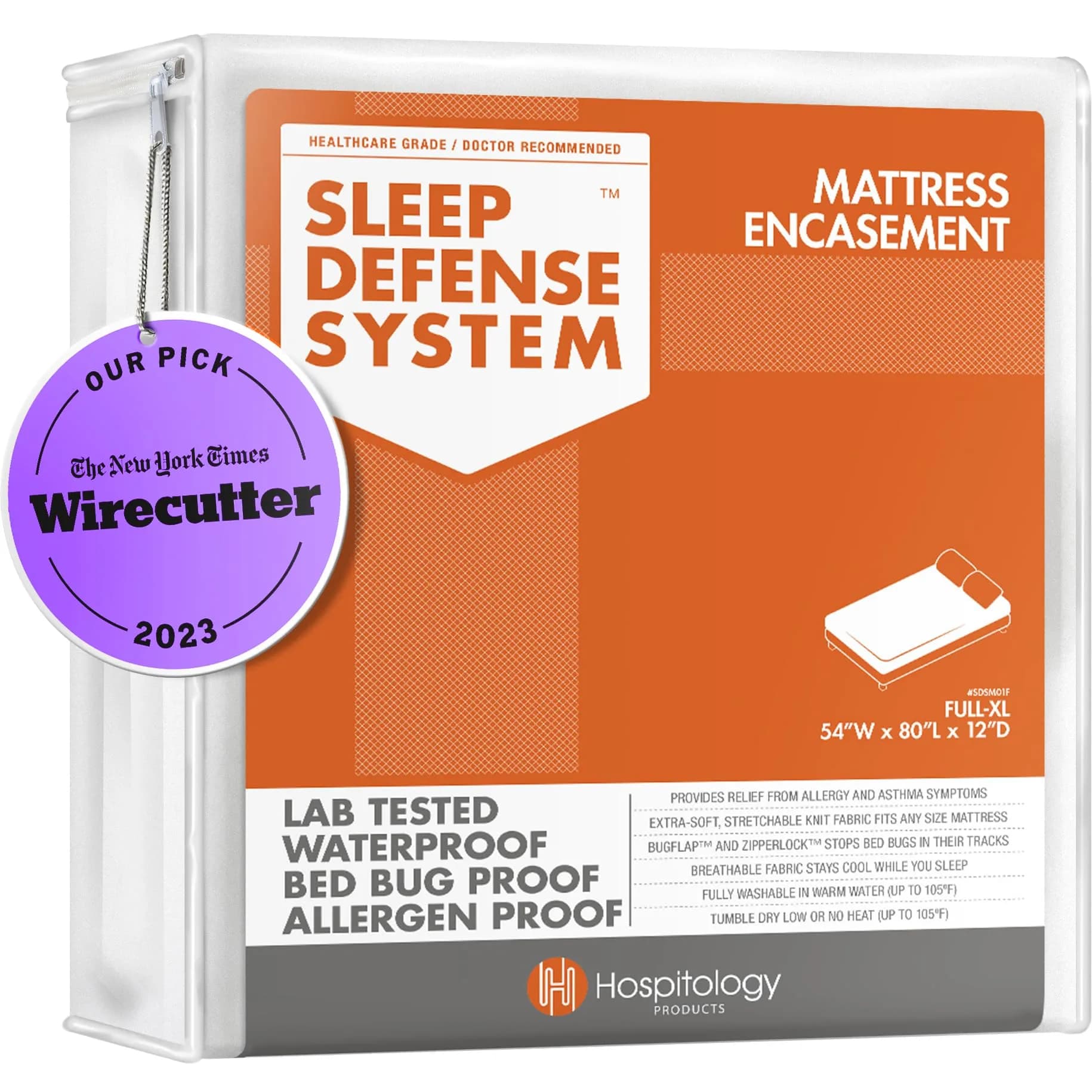 Hospitology Products King Size Mattress Encasement 78"x80" (198cm x 203cm) | Bed Bug & Dust Mite Proof, Waterproof, Hypoallergenic — White