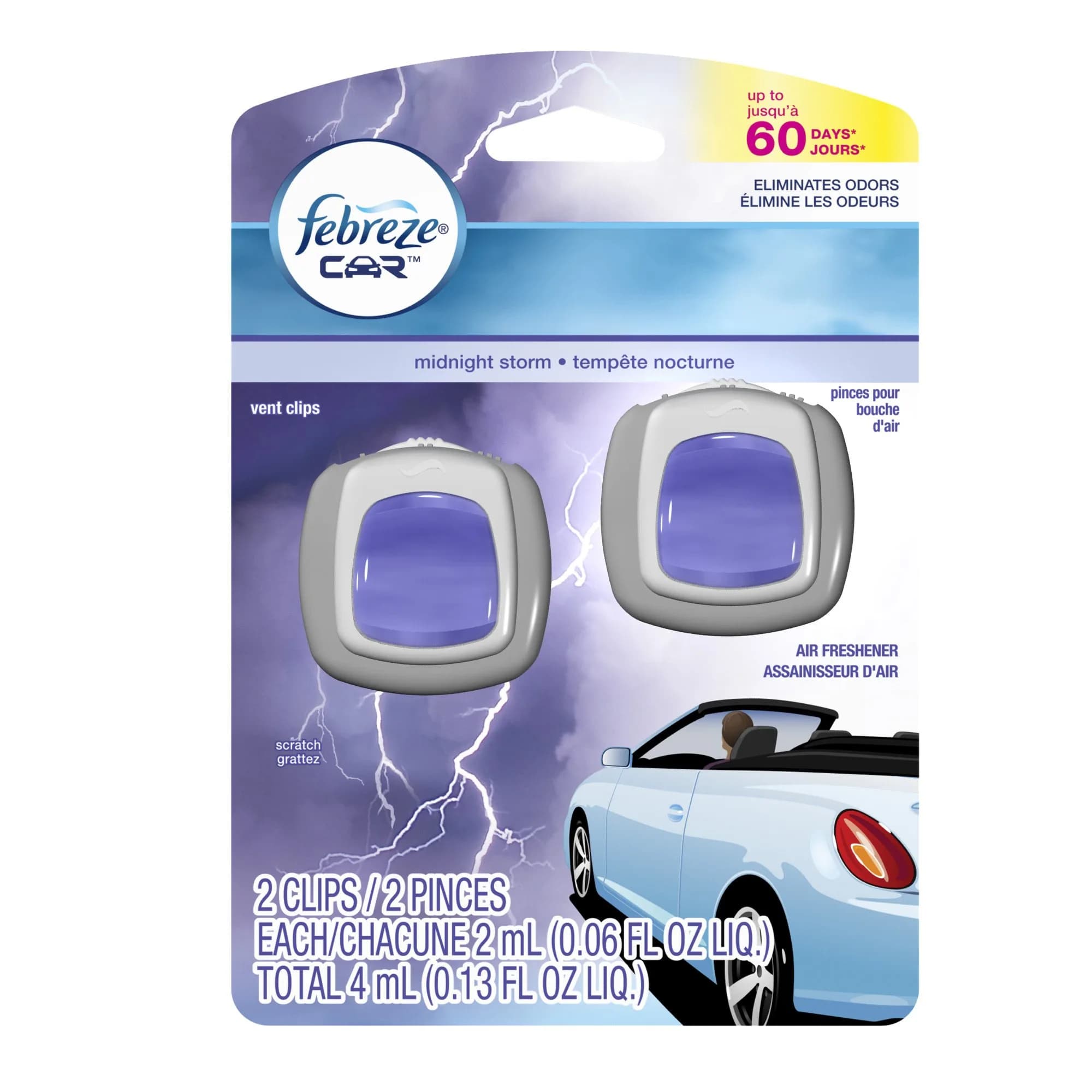 Febreze CAR Vent Clip Air Freshener Midnight Storm 0.13 Fl Oz (1.04 Fl Oz) | Eliminates Odors for 30 Days