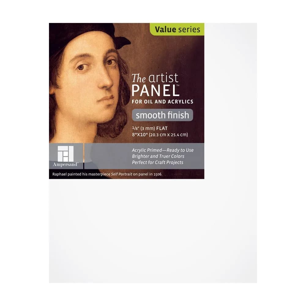 Ampersand Artist Panel Primed Smooth Surface 8X10 Inch (20.32x25.4 cm) | Acid-Free Gesso Board for Oil & Acrylic