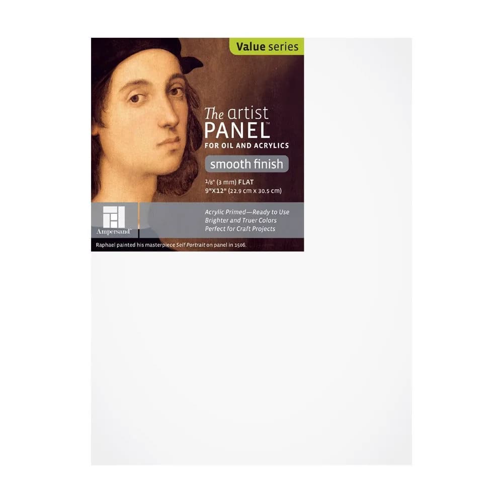 Ampersand Primed Smooth Gesso Panel 9x12 inch (22.86 x 30.48 cm) | Warp-Resistant Cradled Art Board