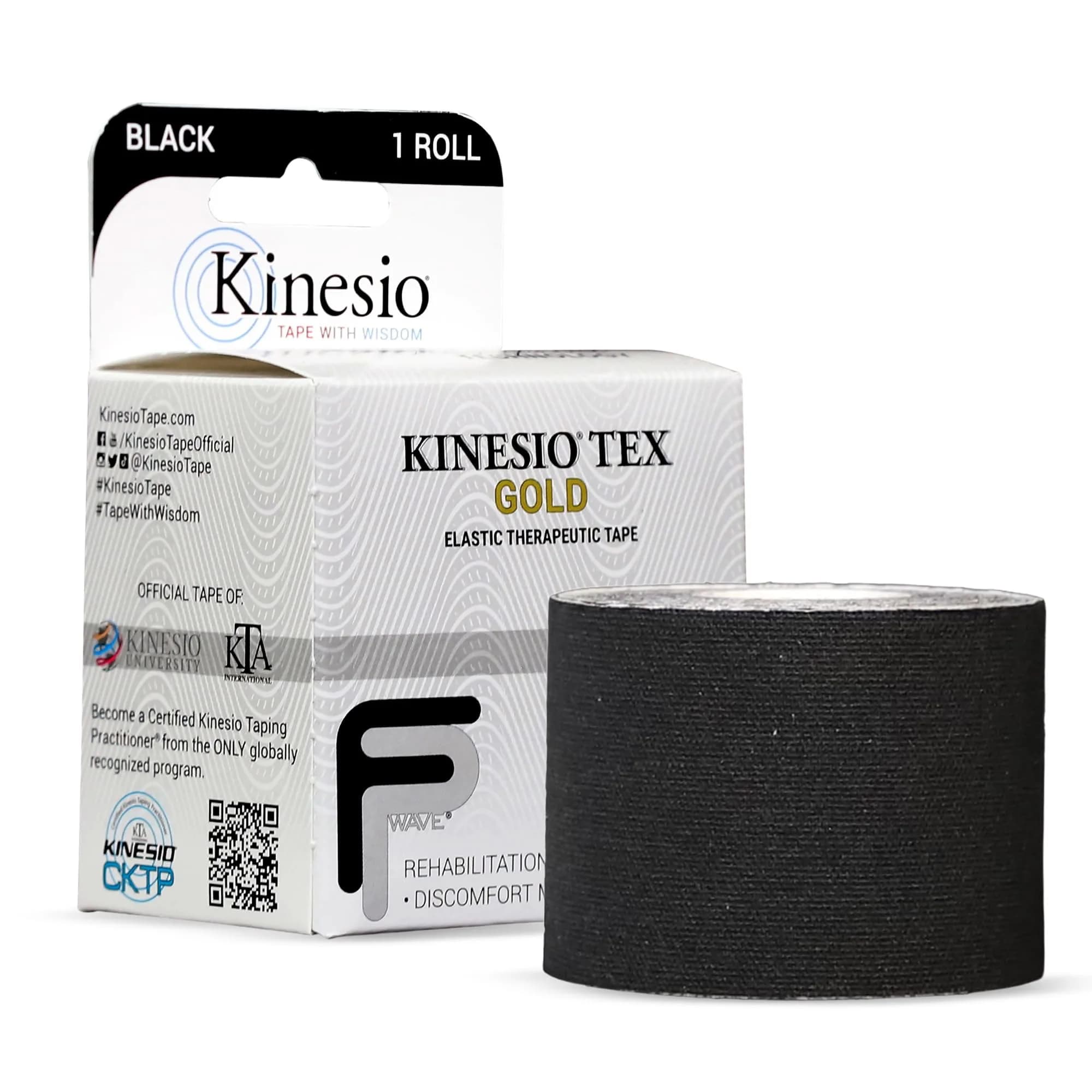 Kinesio Taping - Elastic Therapeutic Athletic Tape Tex Gold FP - Beige – 2 in. x 16.4 ft | Water-Resistant, Hypoallergenic, Latex-Free — Black