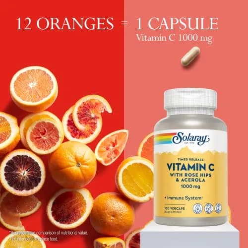 SOLARAY Vitamin C 1000mg - Time Release Capsules with Rose Hips & Acerola | All-Day Immune Support thumbnail 4