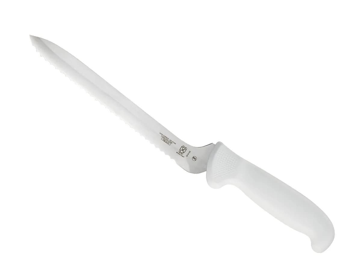 Mercer Culinary Ultimate White 8 Inch Wavy Edge Offset Utility Knife | High-Carbon Japanese Steel