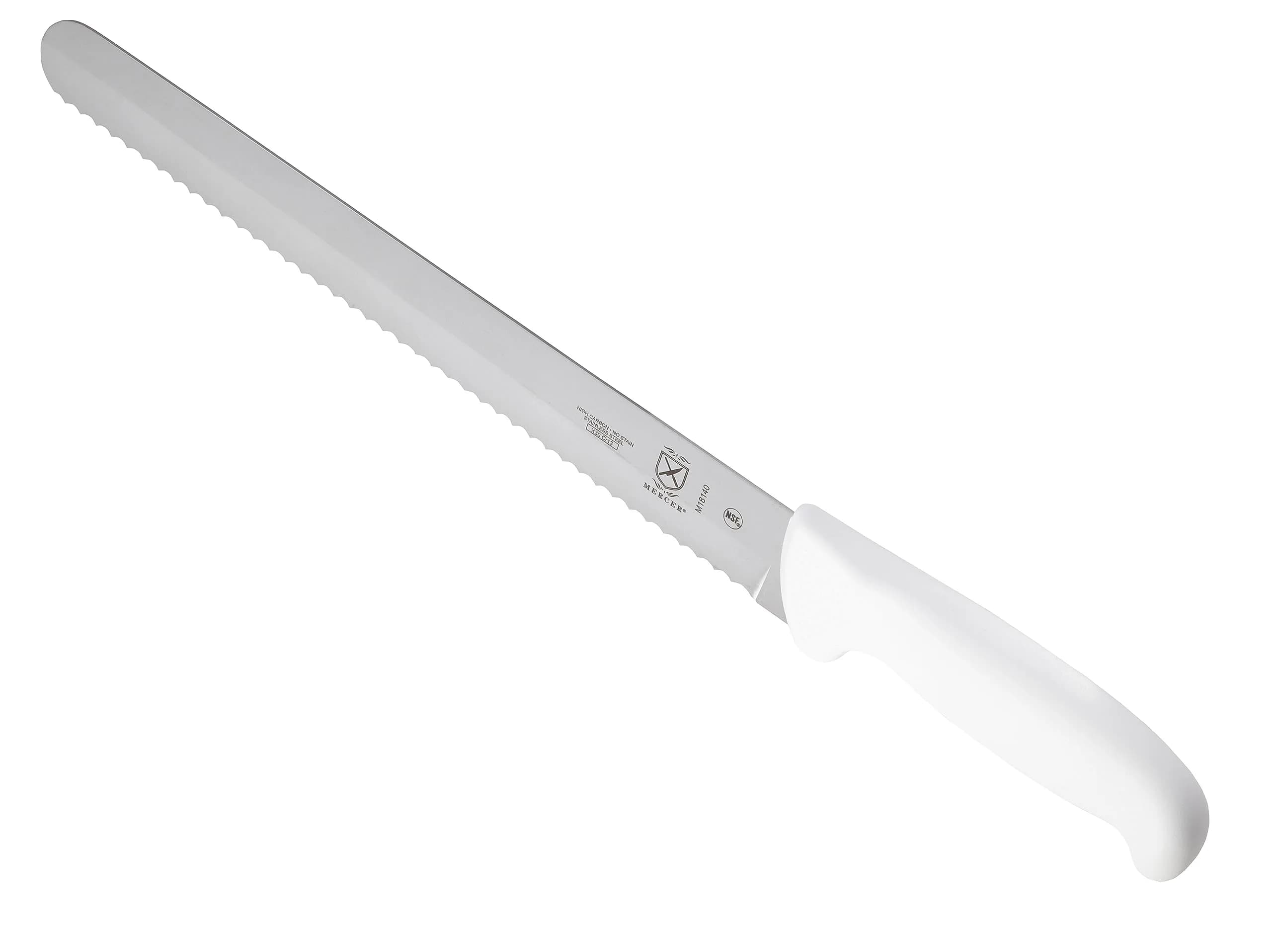 Mercer Culinary Ultimate White 8 Inch Wavy Edge Offset Utility Knife | High-Carbon Japanese Steel — White / 11" / Slicer Wavy Edge 11 Inch