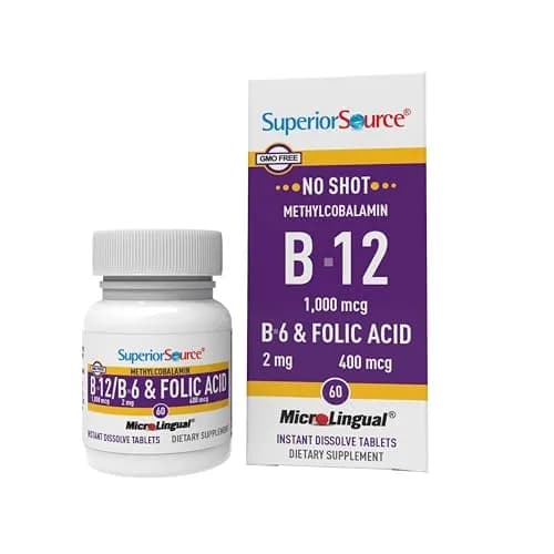 Superior Source Vitamin B-12 1,000 mcg, B-6, Folic Acid 400 mcg | Sublingual Tablets for Energy & Heart Support thumbnail 1