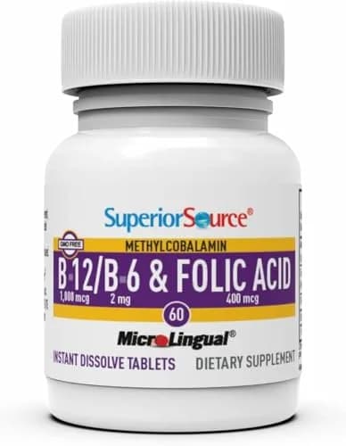 Superior Source Vitamin B-12 1,000 mcg, B-6, Folic Acid 400 mcg | Sublingual Tablets for Energy & Heart Support thumbnail 4