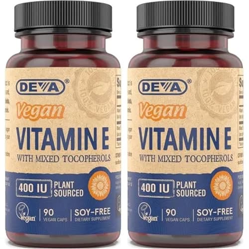 DEVA Vegan Natural Source Vitamin E 400IU with Mixed tocopherols | Soy-Free, Non-GMO, Vegan, 90 Veg Caps (Pack of 2) thumbnail 1