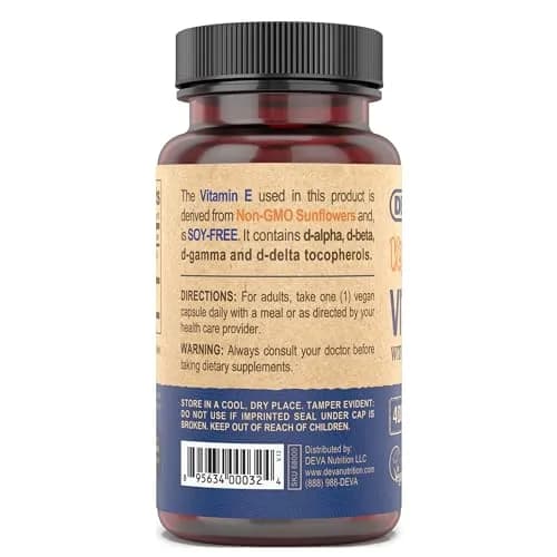 DEVA Vegan Natural Source Vitamin E 400IU with Mixed tocopherols | Soy-Free, Non-GMO, Vegan, 90 Veg Caps (Pack of 2) thumbnail 4