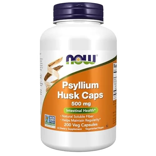 NOW Foods Psyllium Husk Caps 500 mg 200 Veg Capsules | Natural Soluble Fiber for Intestinal Health thumbnail 1