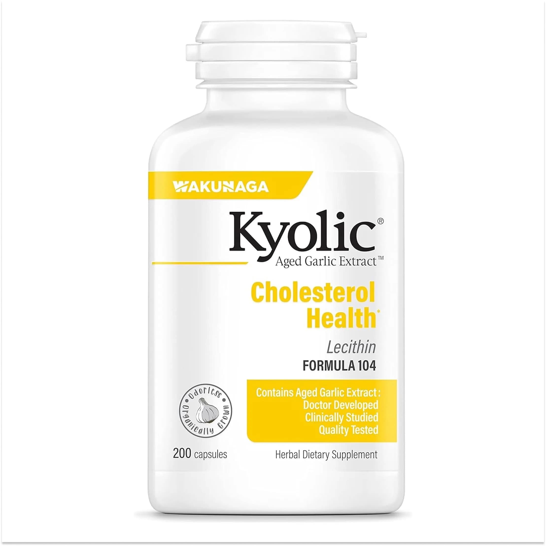 Kyolic Aged Garlic Extract Cholesterol Health Formula 104, 200 Capsules | Supports Healthy Cholesterol Levels & Cardiovascular Health - main product image