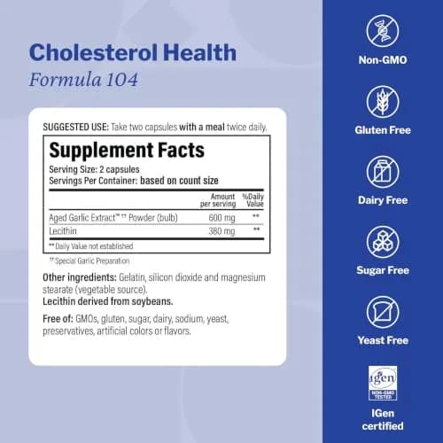 Kyolic Aged Garlic Extract Cholesterol Health Formula 104, 200 Capsules | Supports Healthy Cholesterol Levels & Cardiovascular Health thumbnail 3