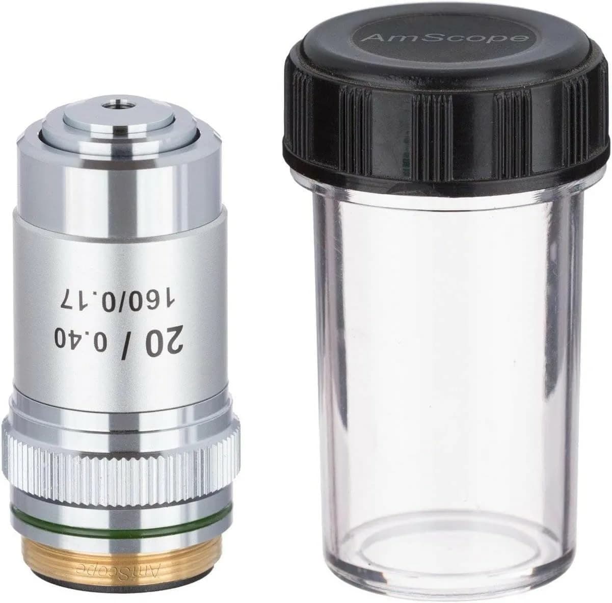 AmScope A20X 20X Achromatic Microscope Objective | DIN Standard, Metal Mount, 20mm Thread - main product image