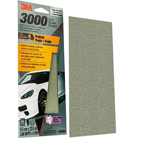 3M Performance 3000 Grit Sandpaper Sheet 9.5cm x 22.9cm (3-2/3 in x 9 in) | Polishes Clear Coat & Paint thumbnail 3