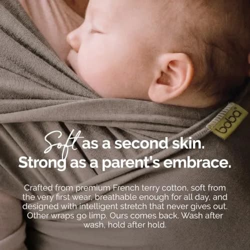 Boba Baby Wrap Carrier - Stretch Cotton Newborn Sling, Grey | Ergonomic, Hip-Healthy & Supportive thumbnail 4