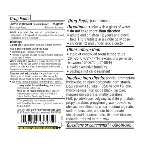 GeriCare Bisacodyl 5 mg Coated Tablet | Gentle Overnight Constipation Relief | 200 Count thumbnail 8