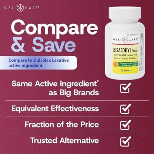 GeriCare Bisacodyl 5 mg Coated Tablet | Gentle Overnight Constipation Relief | 200 Count thumbnail 4