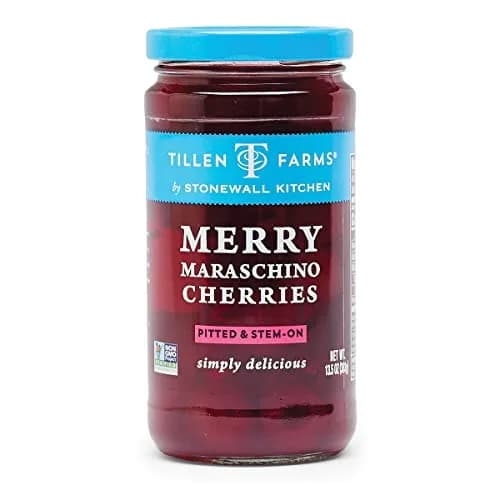 Tillen Farms Merry Maraschino Cherries 13.5 oz | Natural, Dyes-Free, Pitted with Stems thumbnail 1