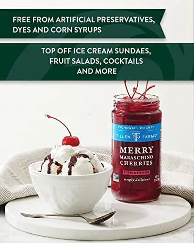 Tillen Farms Merry Maraschino Cherries 13.5 oz | Natural, Dyes-Free, Pitted with Stems thumbnail 2