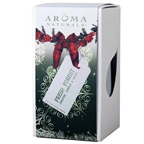 Aroma Naturals Holiday Juniper, Spruce & Basil Pillar Candle 6.35cm x 10.16cm | Fresh Forest Scented Candle thumbnail 2