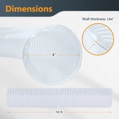 POWERTEC 4" x 10' Dust Collection Hose | 101.6mm (4") x 3.05m (10') Flexible PVC Hose for Woodworking Dust Systems thumbnail 2