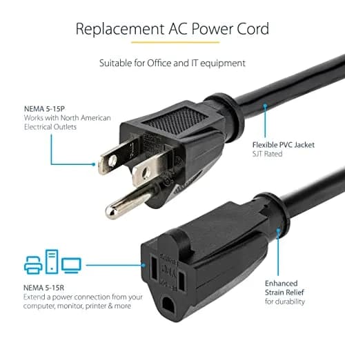 StarTech.com Heavy Duty Extension Cord 1.8m (6ft) 15A 125V 14AWG Black | UL Listed Power Cable for Servers & PCs thumbnail 2