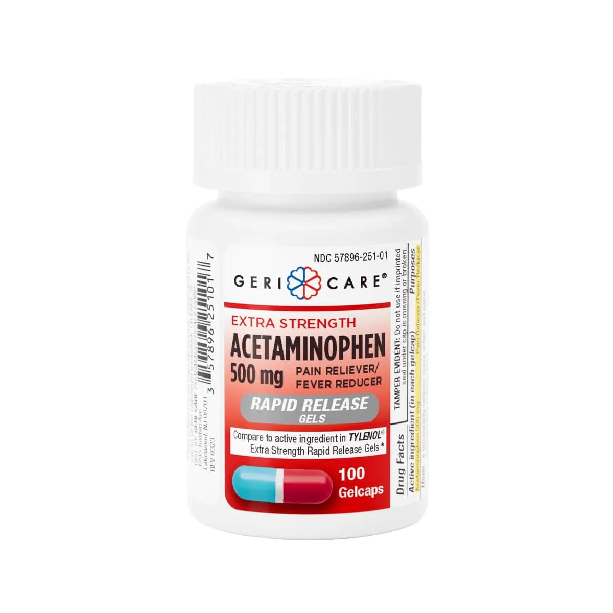 GeriCare Extra Strength Acetaminophen 500mg | Rapid Release Gelcaps for Fast Pain Relief - main product image