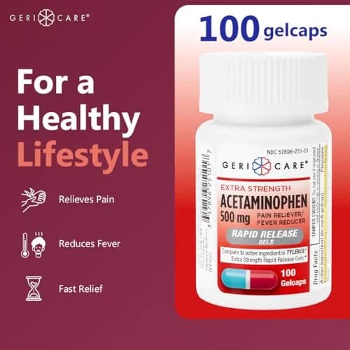GeriCare Extra Strength Acetaminophen 500mg | Rapid Release Gelcaps for Fast Pain Relief thumbnail 2