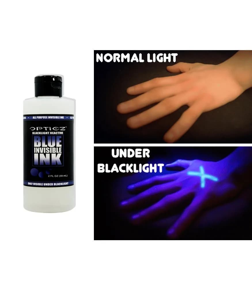 Opticz Invisible Blue UV Blacklight Reactive Ink 59ml (2 Fl Oz) | Glows Bright Blue Under Blacklight