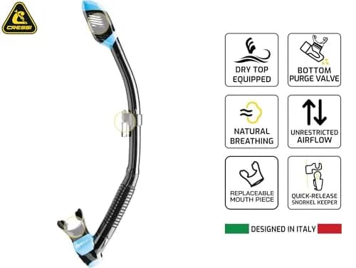 CRESSI Supernova Dry Snorkel Clear/Black | Wide Elliptical Bore for Easier Breathing thumbnail 4