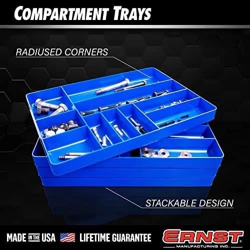 Ernst Manufacturing 10-Compartment Drawer Organizer Tray Blue | Heavy Duty Stackable Plastic for Garage Tools, Nuts, Bolts, Parts thumbnail 2