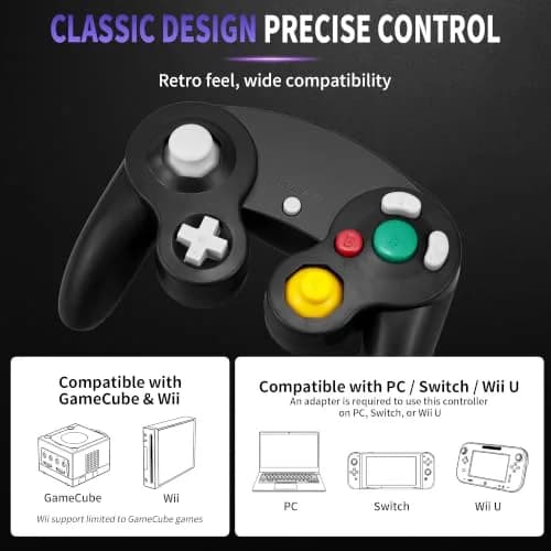 CirKa Wired Controller for Nintendo GameCube & Wii - Black | Dual Analog Joysticks & Vibration thumbnail 2