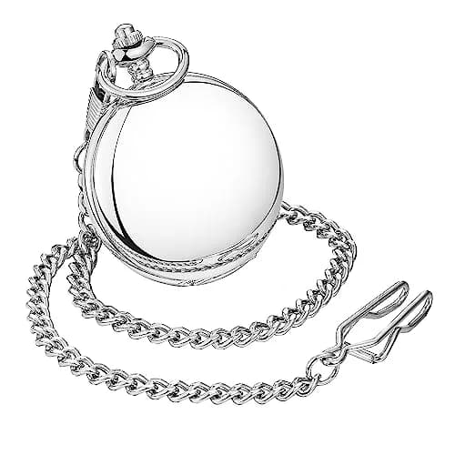 ShoppeWatch Men’s Silver Pocket Watch with Chain | Hand Winding Vintage Pocket Watch | Classic Mechanical Movement Pocketwatch | 1920s Railroad Steampunk Costume Accessory PW20 thumbnail 4