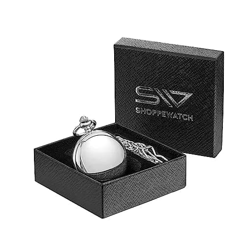 ShoppeWatch Men’s Silver Pocket Watch with Chain | Hand Winding Vintage Pocket Watch | Classic Mechanical Movement Pocketwatch | 1920s Railroad Steampunk Costume Accessory PW20 thumbnail 6